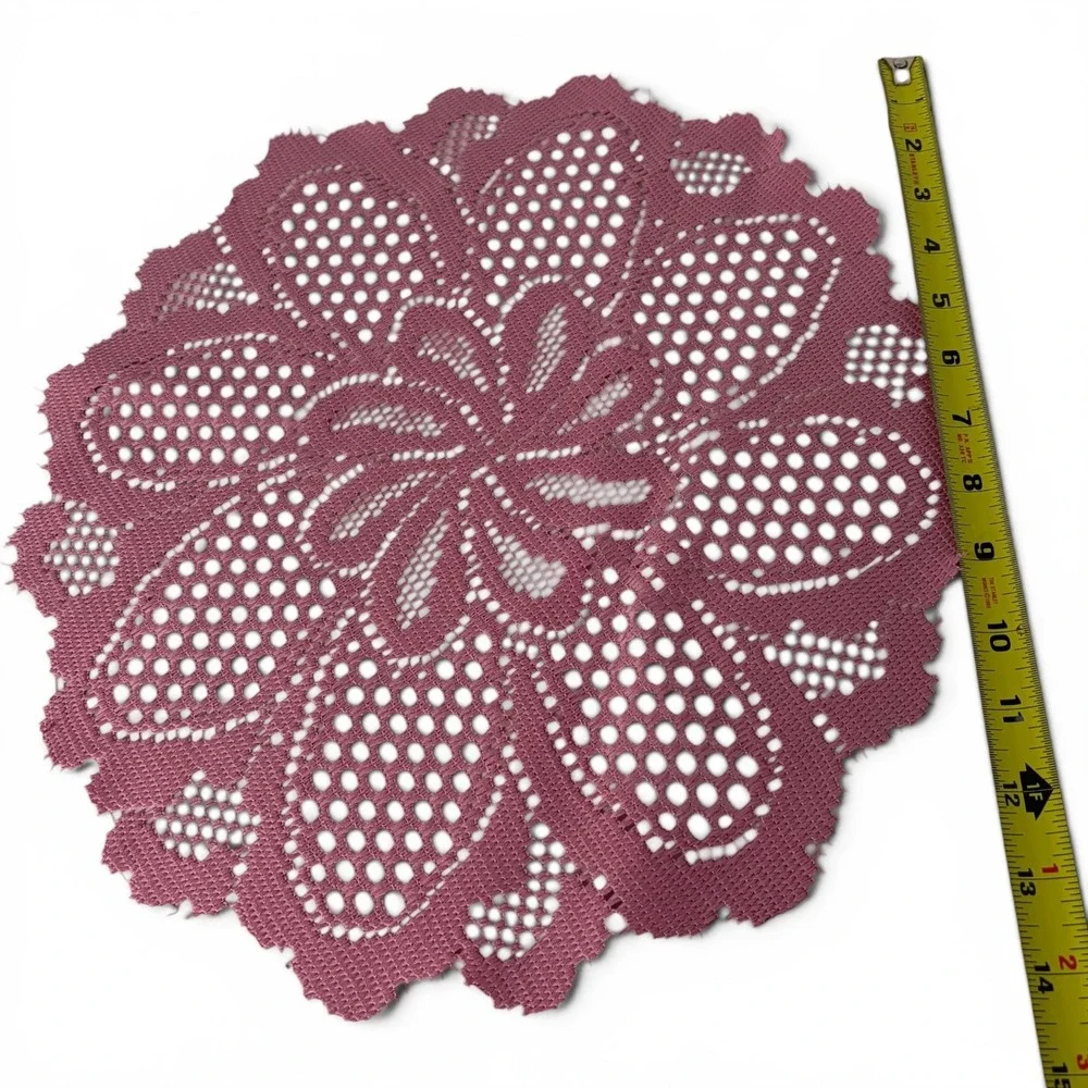 Vintage Mauve Lace Doily Set‎ Round & Rectangular Floral Table Top Linens